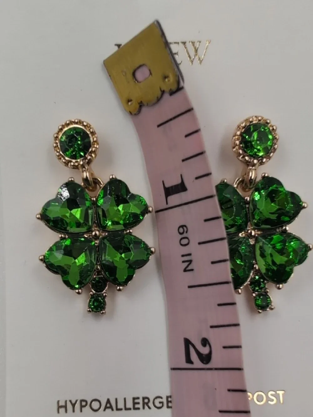 NWT J.CREW Emerald Crystal Four-Leaf Clover Earrings & Enamel Lapel Pin Set 0121
